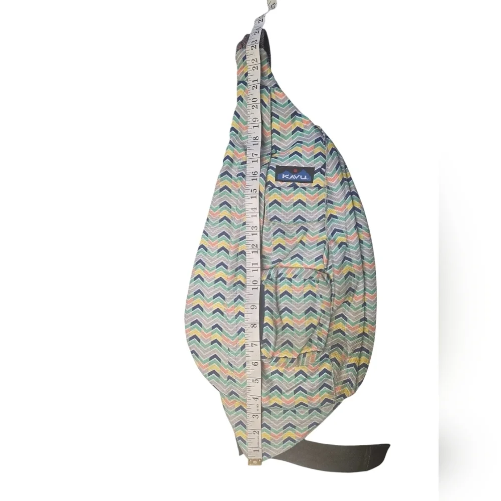 KAVU Rope Bag Sling Pack Chevron Geometric Blue Yellow Orange